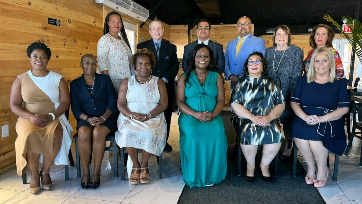 The Brooklyn Democratic Party Chair meeting with judicial nominees. Left to right. Top row: Patria Frias-Coln, Aaron D. Maslow, Richard Velasquez, Craig S. Walker, Ellen Spodek, Anne J. Swern. Bottom row: Dywenie E. Paul, Cheryl Gonzales, Cenceria P. Edwards, Rodneyse Bichotte Hermelyn, Lorna J. McAllister and Susan Quirk.