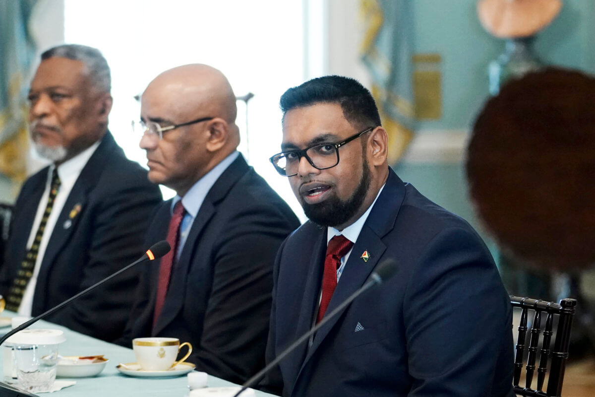 Guyana President Irfaan Ali, delivers remarks during a meeting with Secretary of State Antony Blinken, Monday, July 25, 2022, at the State Department in Washington.
