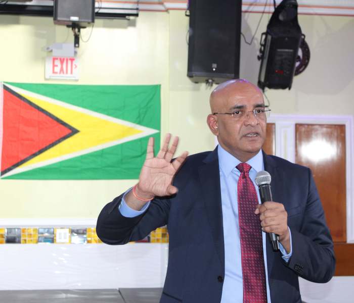 Vice-President of Guyana Bharrat Jagdeo addresses an audience at the Royal Empress Hall in South Ozone Park, Queens.