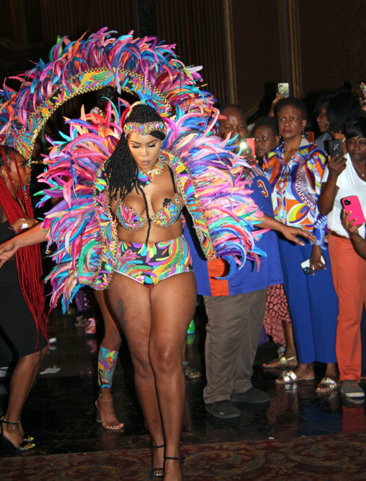 Masquerader at the launch of Caribbean Carnival at King's Theater on Flatbush Avenue in Brooklyn.
