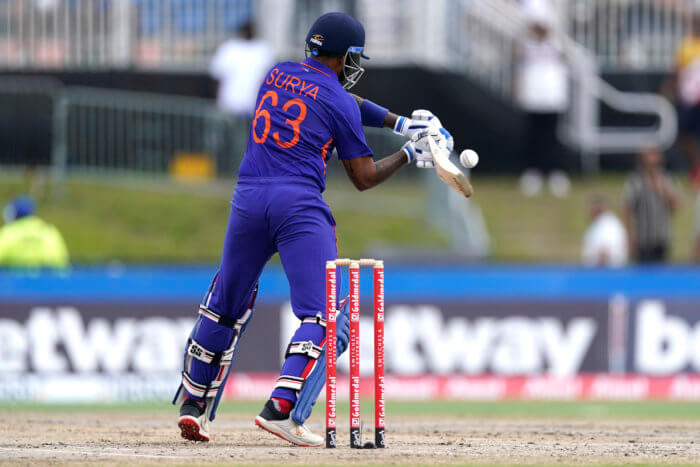 India's Suryakumar Yadav bats during the fourth T20 cricket match against the West Indies, Saturday, Aug. 6, 2022, in Lauderhill, Fla.