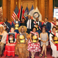 Pictured, back row standing Ð Angela Cooper, CEO/founder of the Coral Reef Experience, Gary Alexander Pierre, Kurt Bartholomew, Deputy Borough President, Diana Richardson, T&T Consul General Andre Laveau, Honorees, Carlston Gray, Daniel L. Beckles MD, PhD, and Kenrick Faustin, and Yolanda Lezama-Clark, president, Lezama Archives & Caribbean Cultural Center, Inc. Sitting, honorees Michael YoungLao, Janet E. Larghi, MPA, CTRS, Valerie McLeod-Katz, Lynette Richardson, Dr. Una Clarke, and honoree, Jean Alexander.