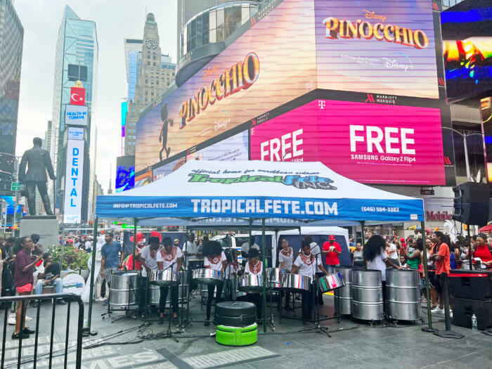 Tropicalfete's Steel Pan Ensemble makes history in Times Square, Manhattan. 