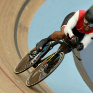 Nicholas Paul of Trinidad And Tobago rides in the men's 1000m time trial final during the Commonwealth Games track cycling at Lee Valley VeloPark in London, Monday, Aug. 1, 2022.