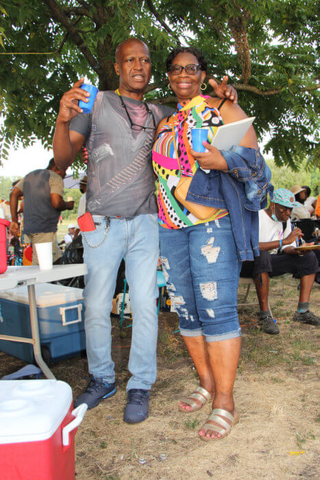 Carmena McMillan with Vincy soca artiste Edson "Lively" McDonald. 