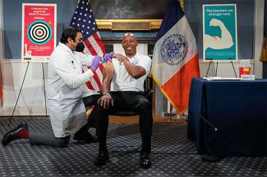 Mayor Eric Adams gets his COVID-19 booster shot.