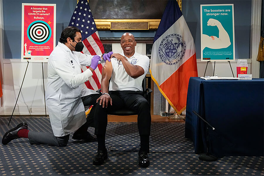 Mayor Eric Adams gets his COVID-19 booster shot.