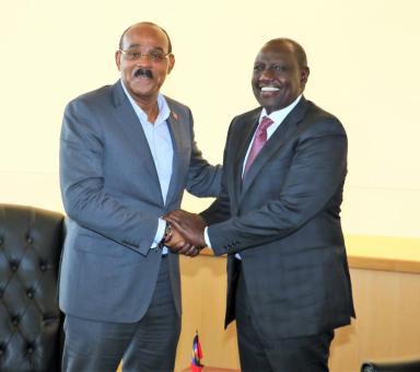 Antigua and Barbuda’s Prime Minister Gaston Browne (left) with President of Kenya Dr. William Suto.