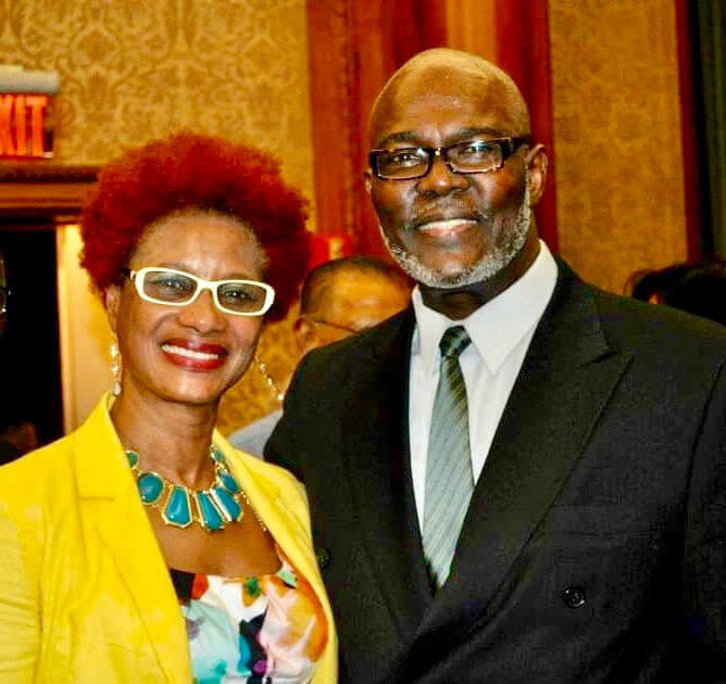 Tangerine Clarke with the late Kenton K. Kirby, editor emeritus of Caribbean Life newspaper.