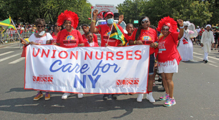 New York State Nurses Association with banner.