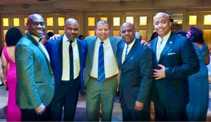 Former students: Lex Barker, Orin Greene, Kirk Cramer, Cuthbert Hamilton, Rock Harding, at St. Rose's High School 28th Anniversary Awards Gala