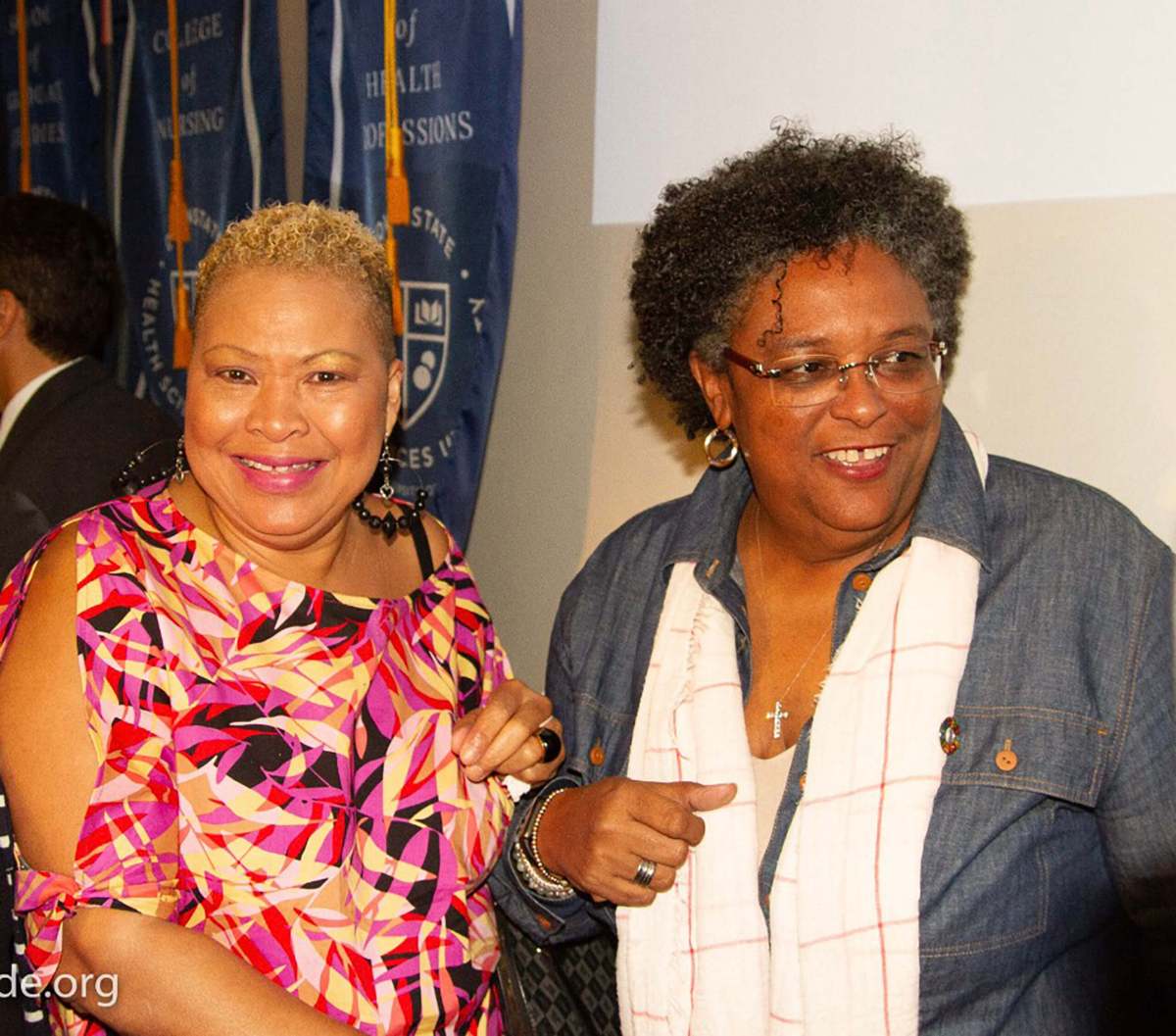 Maria McKenzie (left) and Barbados Prime Minister Mia Mottley.