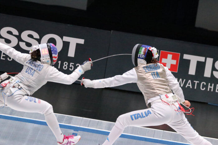 Nzingha Prescod at the 2018 Senior World Championships, Quarterfinals. 