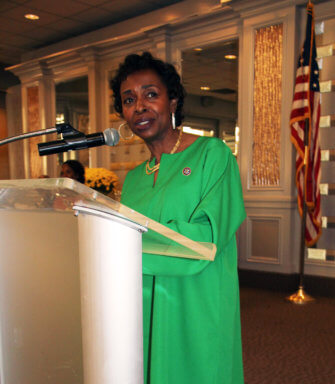 Congresswoman Yvette D. Clarke addresses Gala 43rd Independence Anniversary Ball of St. Vincent and the Grenadines at Russo's on the Bay in Howard Beach, Queens, on Oct. 30.