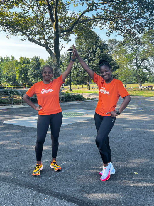 Marva Joseph (left) and Marie Young during a race, as part of the New York Road Runners (NYRR) Open Run program.