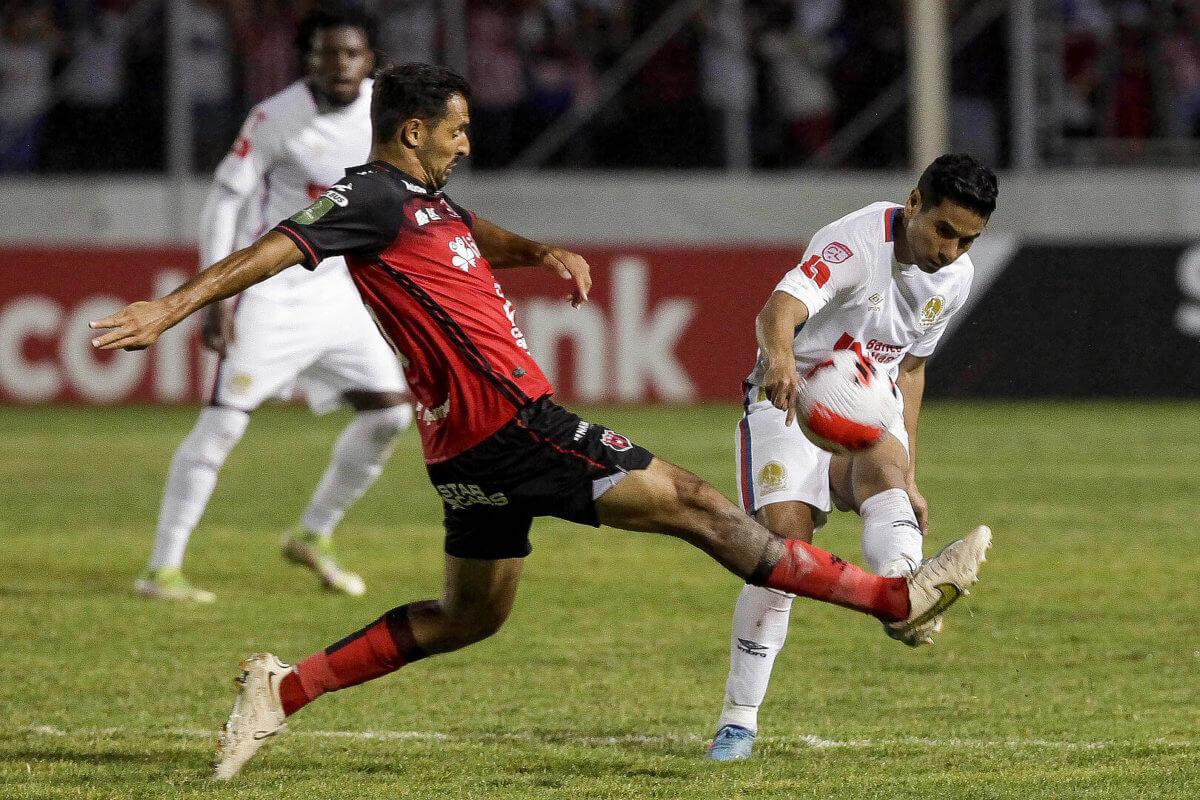 Action of the 2022 Scotiabank Concacaf League between Celso Borges of LD Alajuelense and Carlos Pineda of CD Olimpia at the Estadio Chelato Ucles in Tegucigalpa, Honduras on Oct. 26, 2022.