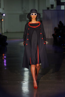 A model walks the runway at Fashion Week Brooklyn.