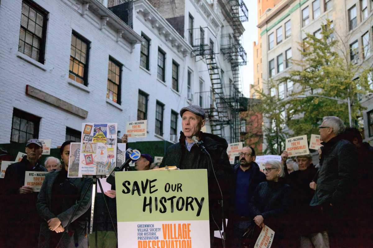 Executive Director Andrew Berman addresses the protesters.