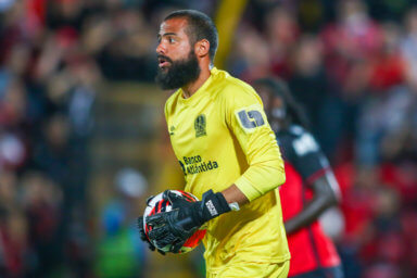 Goalkeeper of Olimpia Edrick Menjivar #1 during the final match between Alajuelense and Olimpia as part of the 2022 Concacaf League held at the Alejandro Morera Soto stadium in Alajuela, Costa Rica.