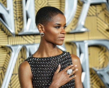 Letitia Wright poses for photographers upon arrival for the premiere of the film 'Black Panther: Wakanda Forever' in London, Thursday, Nov. 3, 2022.