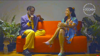 Actor and content creator Derrick Sherrier Jr. (left) and filmmaker Alexis Garcia (right), discussing Garcia's film Daughter of the Sea (2022).