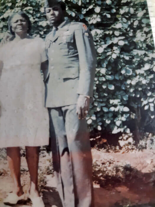 Cyril "Scorcher" N. Thomas in military dress, in December 1970, with his mom, Emily Thomas, a month after returning from Vietnam.