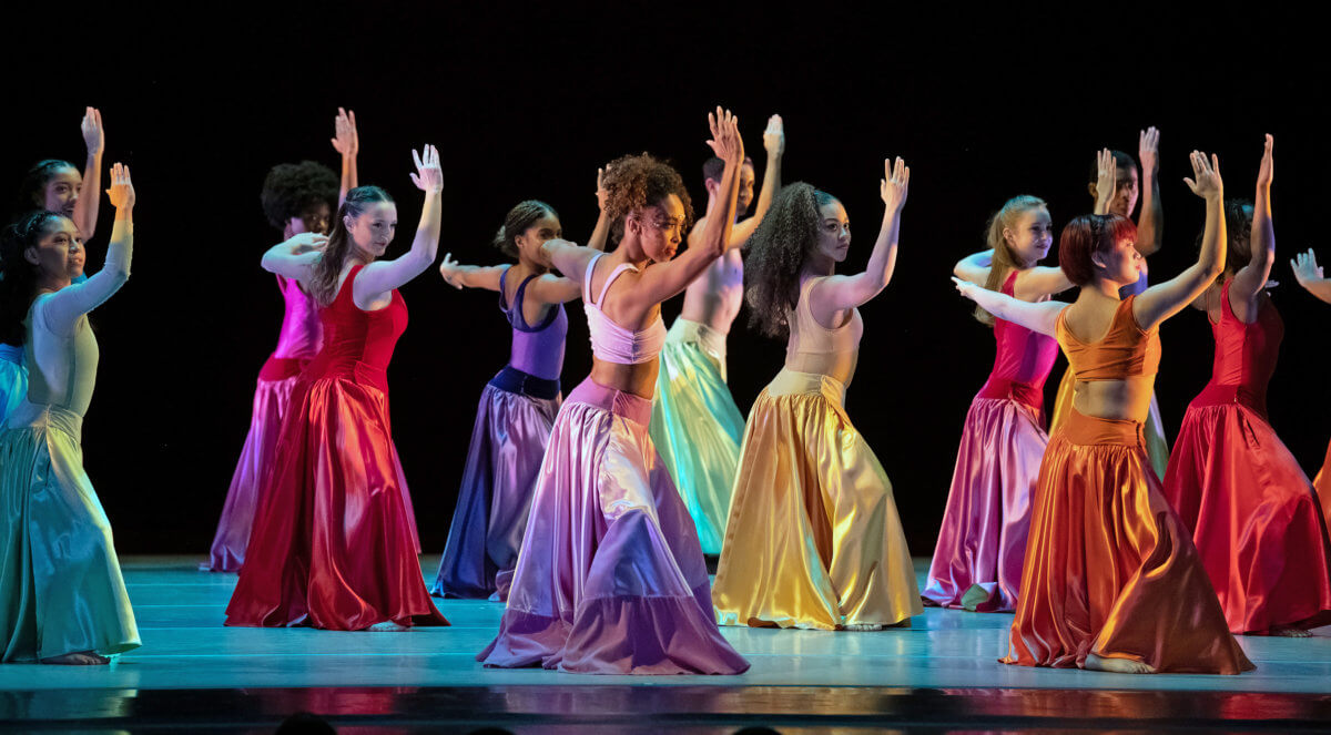 AAADT's Constance Stamatiou with students of The Ailey School in Maruo Bigonzetti's Festa Barocca Ailey's 2022 ONG.