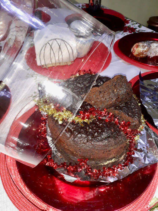 Freshly baked Guyanese Black Cake, a favorite treat at Christmastime. 