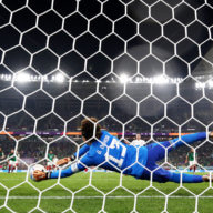 (EDITORS NOTE: In this photo taken from a remote camera from behind the goal) Robert Lewandowski of Poland shoots a penalty which is saved by Guillermo Ochoa of Mexico during the FIFA World Cup Qatar 2022 Group C match between Mexico and Poland at Stadium 974 on November 22, 2022 in Doha, Qatar.