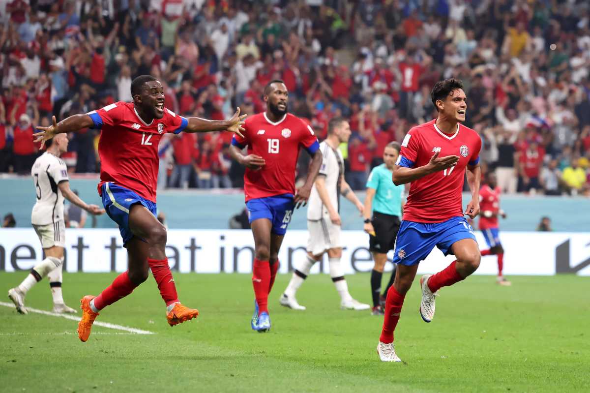 Yeltsin Tejeda of Costa Rica celebrates after scoring the team's first goal during the FIFA World Cup Qatar 2022 Group E match between Costa Rica and Germany at Al Bayt Stadium on Dec. 01, 2022 in Al Khor, Qatar.