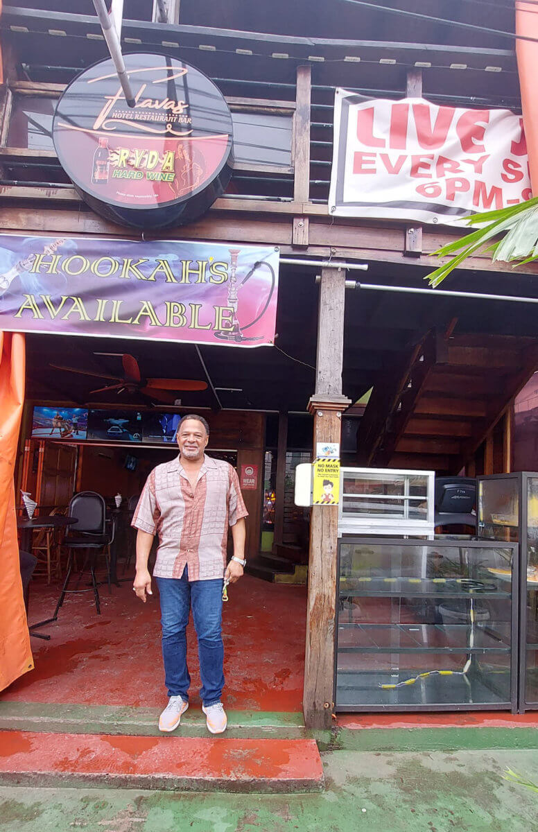 Mark Bendah, Guyanese-born New Yorker, by way of Atlanta, Georgia outside his open-concept Hotel, Restaurant and Bar in Bourda, Georgetown, Guyana.