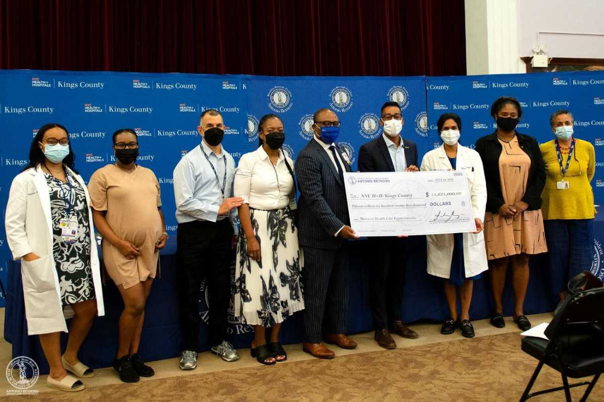 Brooklyn Borough President Antonio Reynoso, sixth from left, allocates $15.625M to Kings County Hospital.