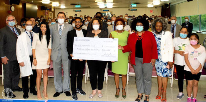 Brooklyn Borough President Antonio Reynoso with officials and others at Coney Island Hospital.