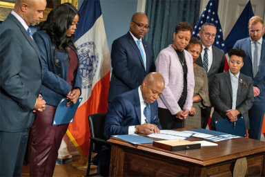 New York City Mayor Eric Adams signs legislation to address pay disparities within the city’s municipal workforce and to support New Yorkers living with disabilities residing in shelters or in affordable housing.