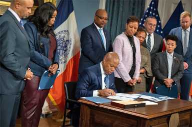 New York City Mayor Eric Adams signs legislation to address pay disparities within the city’s municipal workforce and to support New Yorkers living with disabilities residing in shelters or in affordable housing.
