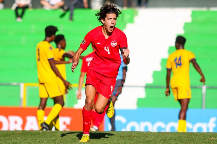 Alessandro Biello of Canada celebrates his goal