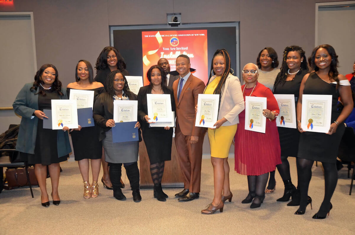 From left, President: Madjeen Garcon-Bonneau; President Elect: Sandra Dieudonne; Secretary: Aisha Prudent; Vice President of Membership: Sadie Hyppolite, Vice President of Fundraising and Scholarship: Eunchy Desir; Nassau County Legislator: Carrie Solages; Treasurer: Bianca Prosper; Board member: Rodney Pepe Souvenir; Sheryl Montour, Stephanie Delia and Katherine V. Charles.