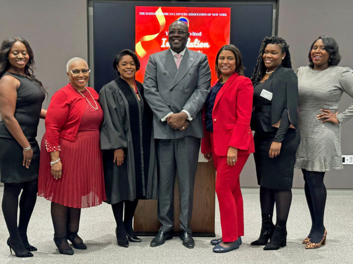 From left, Board Member Katherine V. Charles, Esq, Rodney Pepe Souvenir, Justice Dweynie E. Paul, Ambassador Bocchit Edmond, Justice Valerie Cartwright, Stephanie Delia and Sheryl Montour. 