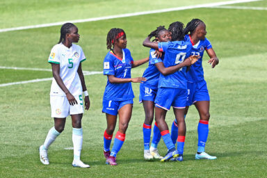Nérilia Mondésir of Haiti celebrates after scoring a goal