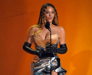 Beyonce accepts the award for best dance/electronic music album for "Renaissance" at the 65th annual Grammy Awards.