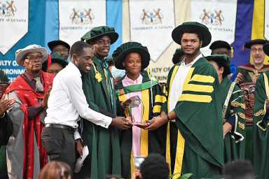 The University of Guyana bestowed an Honorary Doctorate of Letters and the Arts on Black Panther star, Letitia Wright during her whirlwind visit to her homeland.