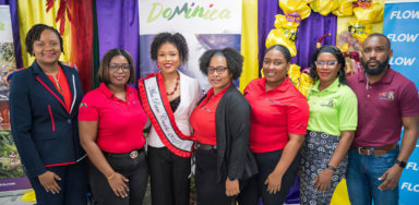 From left: Kimberly King (DDA), Tamica Chambers (Petro Caribe), Alicia Burton - Miss Dominica contestant, Medita Toussaint (Petro Caribe) Nadege Peltier (Petro Caribe) Daphne Vidal (DDA) and Kerwin Jno Baptiste (DFC).