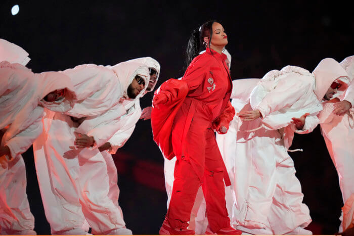 Rihanna performs during the halftime show at the NFL Super Bowl 57 football game between the Kansas City Chiefs and the Philadelphia Eagles, Sunday, Feb. 12, 2023, in Glendale, Ariz.