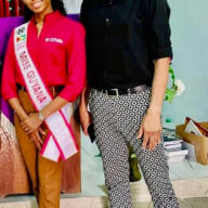 Miss World Guyana 2022 Andrea Sophia Crystal King and Brookly-based designer Roger Gary, after meeting for the first time in Georgetown, Guyana.