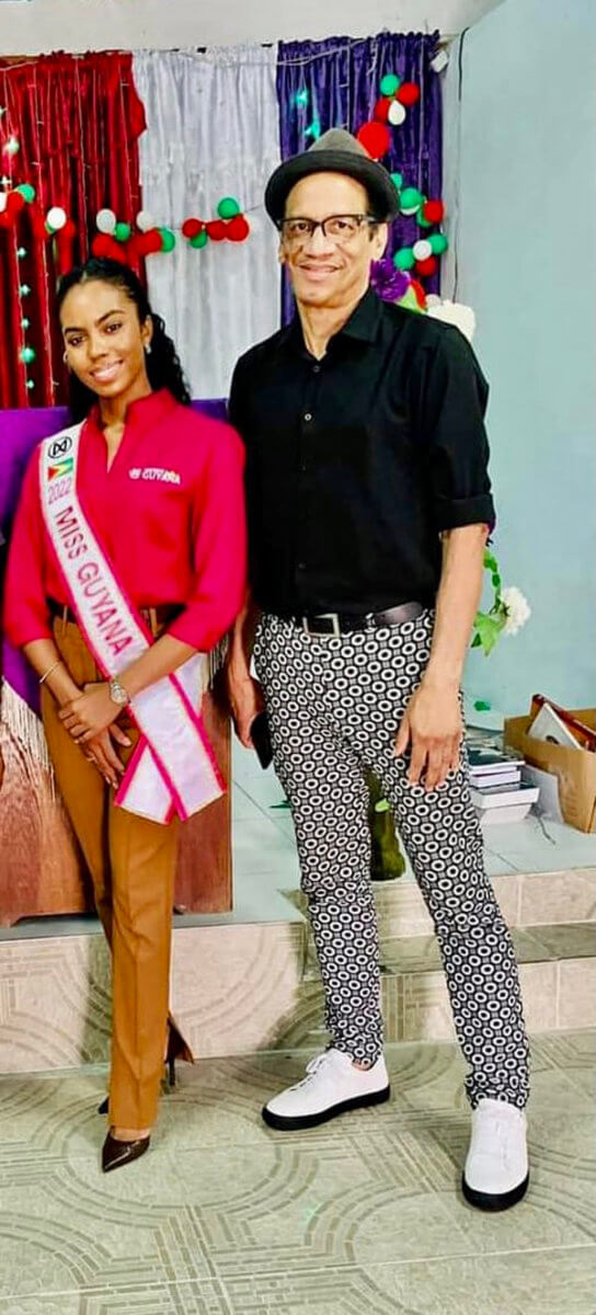 Miss World Guyana 2022 Andrea Sophia Crystal King and Brookly-based designer Roger Gary, after meeting for the first time in Georgetown, Guyana.