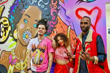 Collaborators of Woke Arts, Toca and Juicy, with fellow artist, and owner of Twisted 'N' Brushes, Anthony Springer.