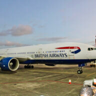 The majestic British Airways aircraft on the runway after touching down on March 27, to commence twice-weekly service to the United Kingdom, via St. Lucia.