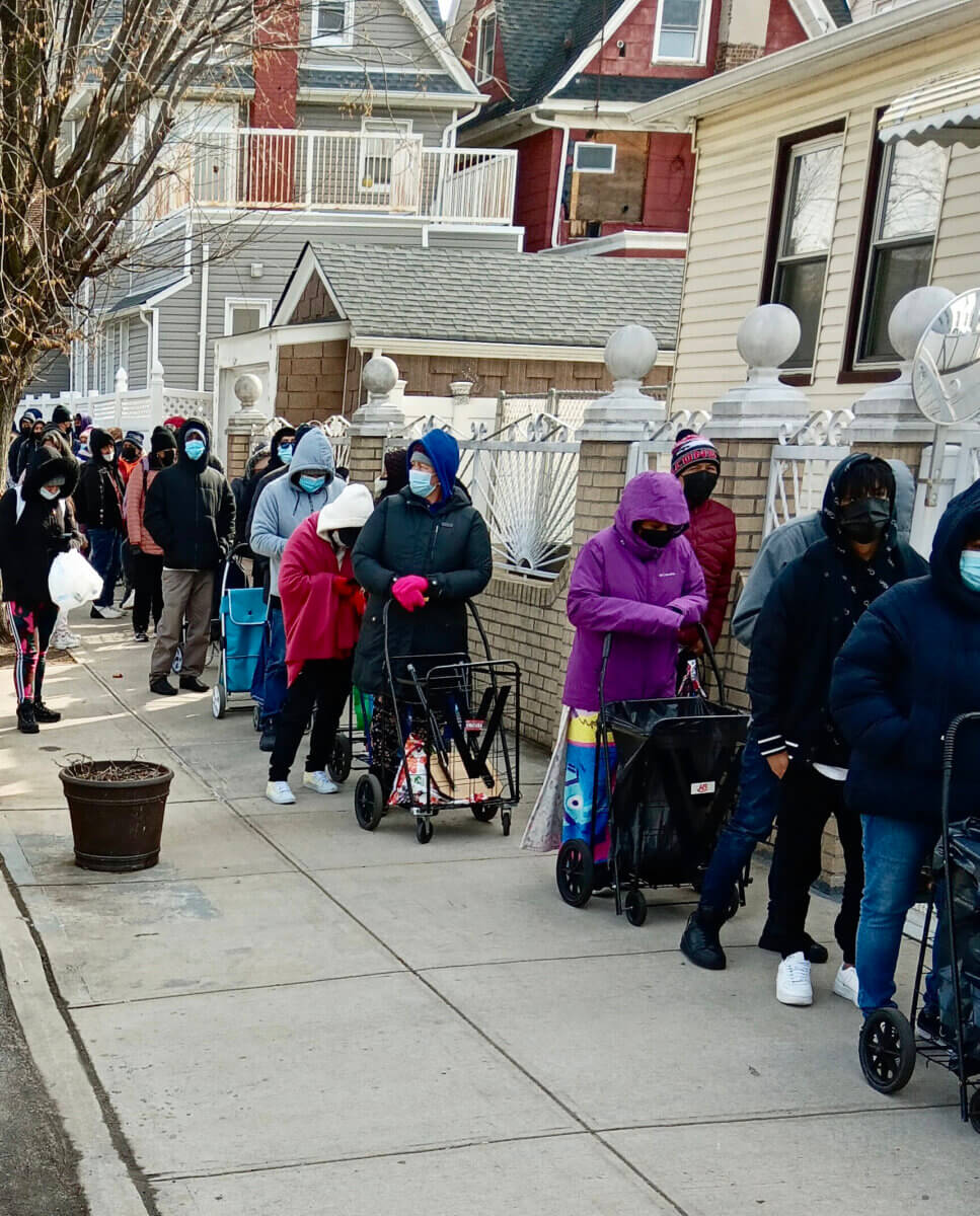 Residents joined long lines outside Calvary's Mission Food Pantry in Richmond Hill, Queens, during talk of rising food insecurity.