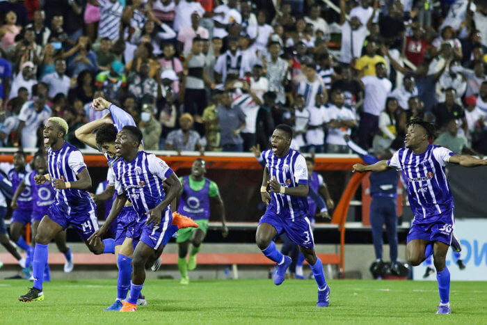 Violette AC team celebrating during the match between Cibao FC vs Violette AC as part of the Flow Concacaf Caribbean Club Championship