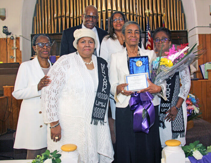 From left, Sis. Marlene Ferguson, Sis Lynn Malloy and Chaplain Selena Lubell and Sis. Gillian Prince. Back row, Pastor, the Rev. Roger Jackson and his wife, Kim.